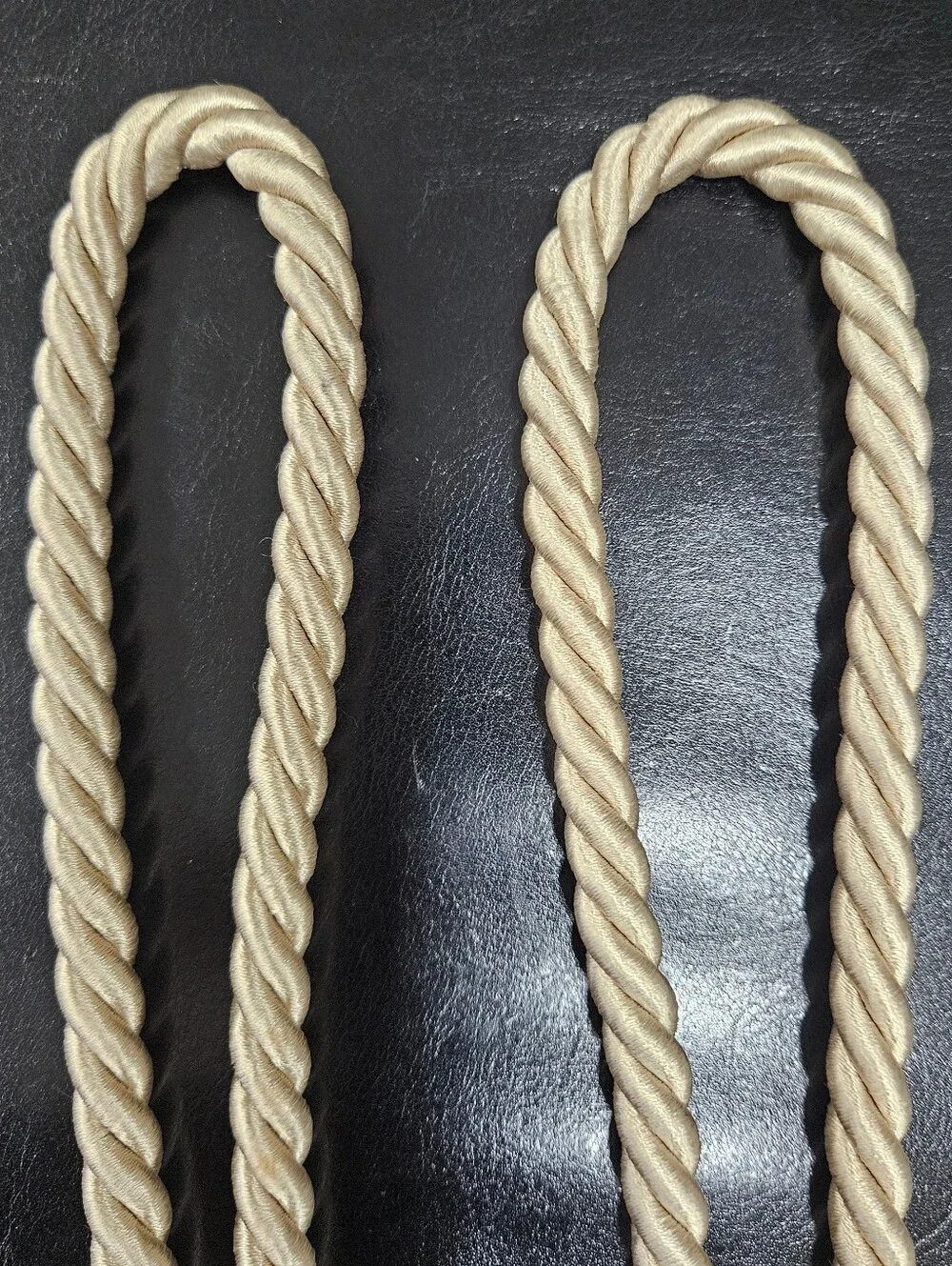 French Tassel Tiebacks PASSEMENTERIE Drape Curtain Braided Rope Tan Satin Sheen4